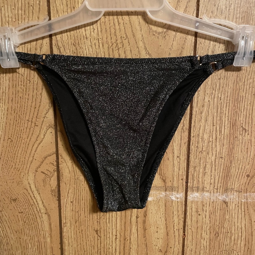 NWOT Victoria’s Secret Super Cheeky Black With Silver Shimmer Swim Bottoms